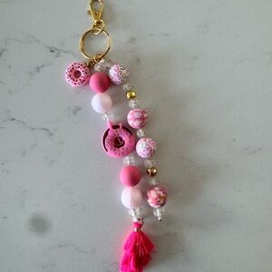 Pink Beaded Keychain with Tassel